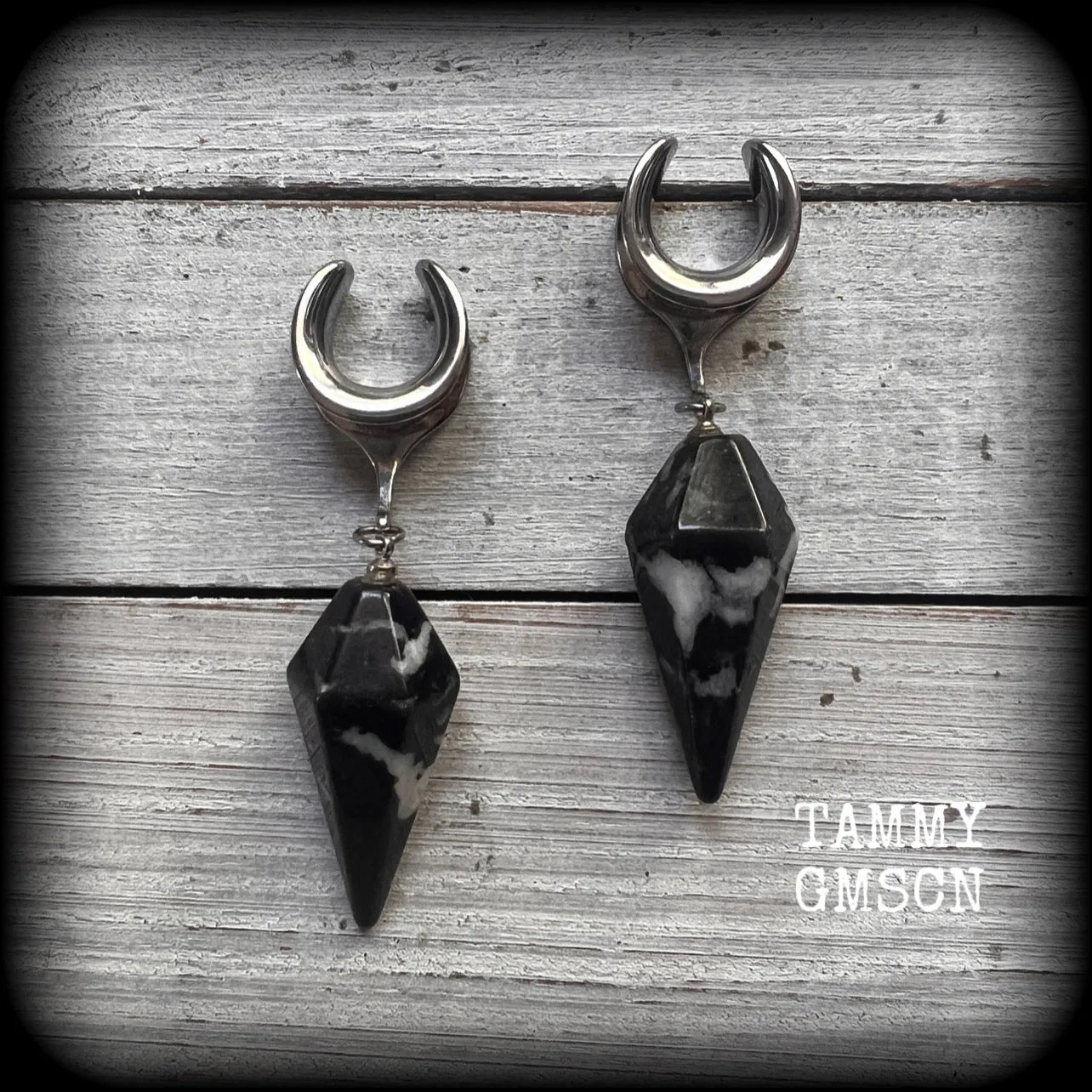 Zebra jasper gauged earrings-Gemstone ear weights