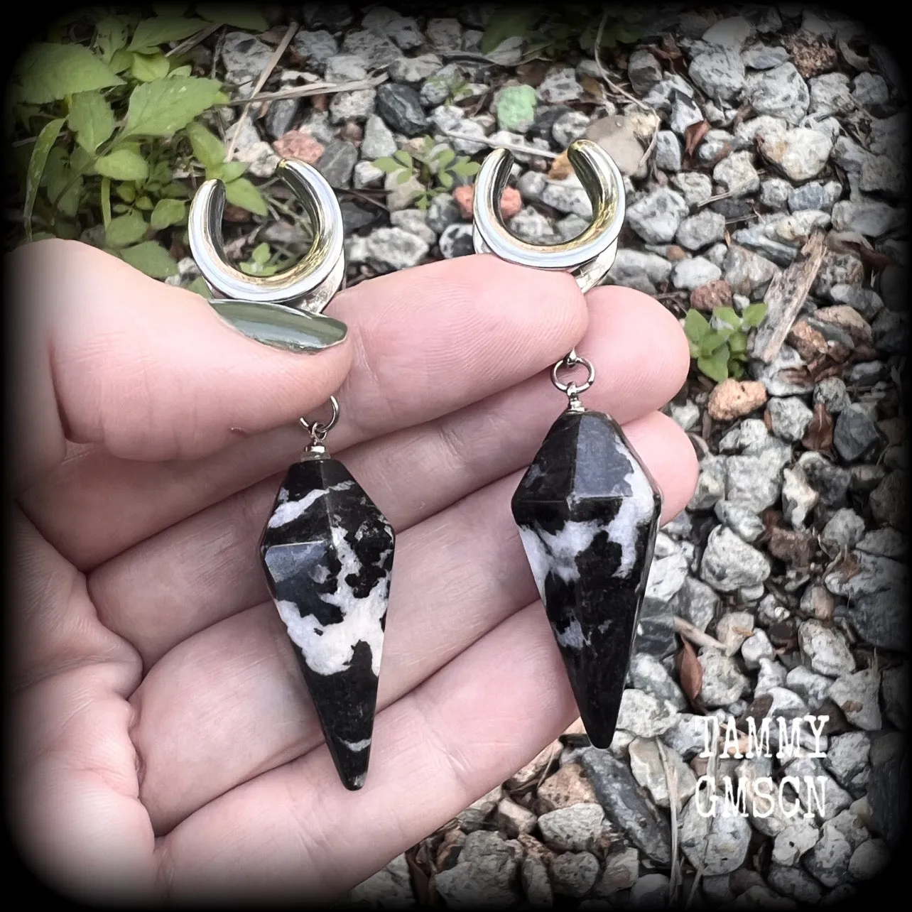Zebra jasper gauged earrings-Gemstone ear weights